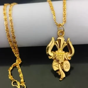 Divine Mahadev Trishul Pendant – Gold-Plated Metal Chain
