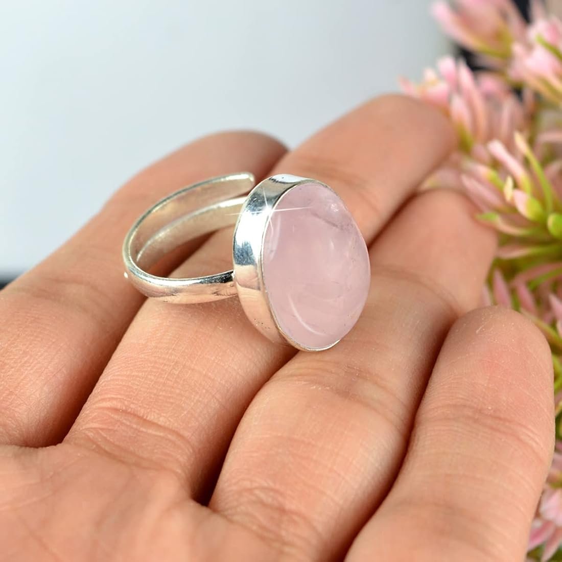 Rose Quartz Ring – Crystal of Love & Emotional Healing (Adjustable Leaf Design) - Image 2
