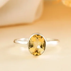Tulsi Citrine Silver Ring – For Wealth, Creativity & Growth