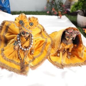 Golden Yellow Velvet Laddu Gopal Ji Dress Set with Crown & Accessories