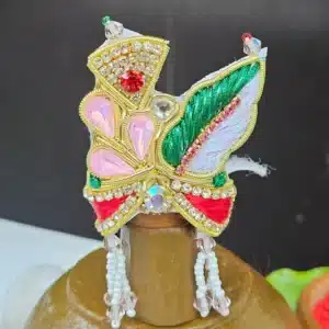Tulsi Red-Green Feather Mukut with Pearl Mala for Laddu Gopal Ji