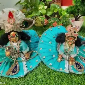 Designer Laddu Gopal Ji Dress Set – Peacock Theme (Turquoise Blue)