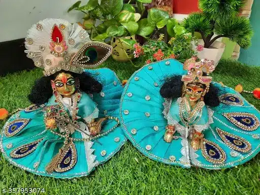 Designer Laddu Gopal Ji Dress Set – Peacock Theme (Turquoise Blue)