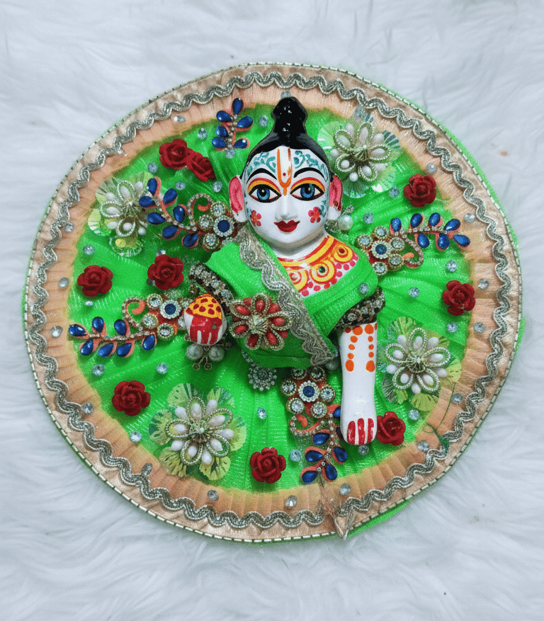 Tulsi Bal Gopal Dress – Green Floral Embroidered Poshak with Pearl & Stone Work