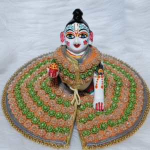 Golden-Orange and Green Embroidered Laddu Gopal Ji Dress with Pearl Border