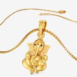 Tulsi Lord Ganesha Gold-Tone Pendant with Chain (Unisex Spiritual Jewellery)