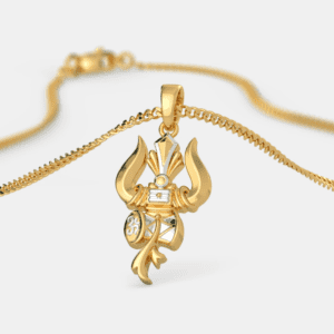Tulsi Trishul-Damru Gold-Tone Pendant with Om Symbol (Spiritual Shiv Pendant for Men & Women)
