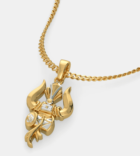 Tulsi Trishul-Damru Gold-Tone Pendant with Om Symbol (Spiritual Shiv Pendant for Men & Women) - Image 3