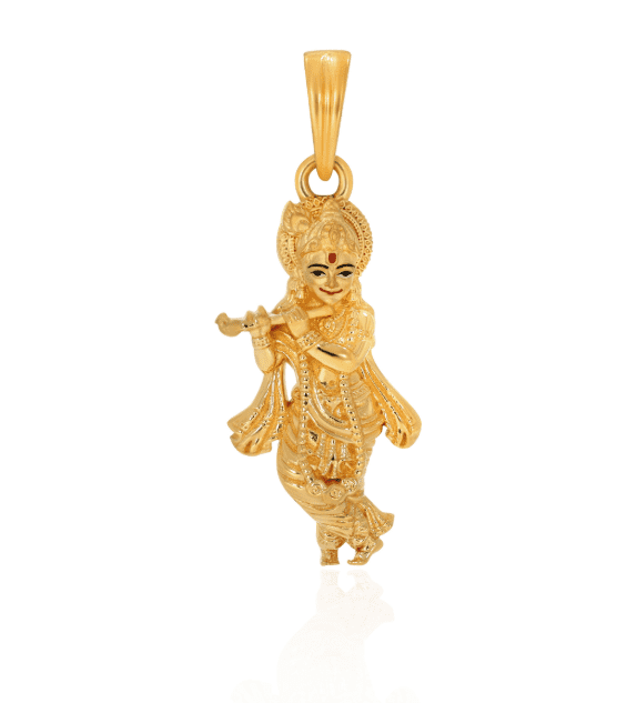 Tulsi Shree Krishna Pendant – Gold-Tone Flute Playing Kanha Ji (Unisex Spiritual Necklace)