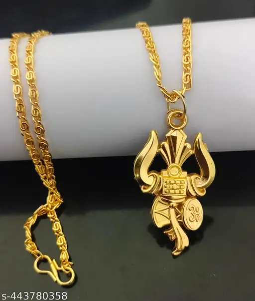 Divine Mahadev Trishul Pendant – Gold-Plated Metal Chain