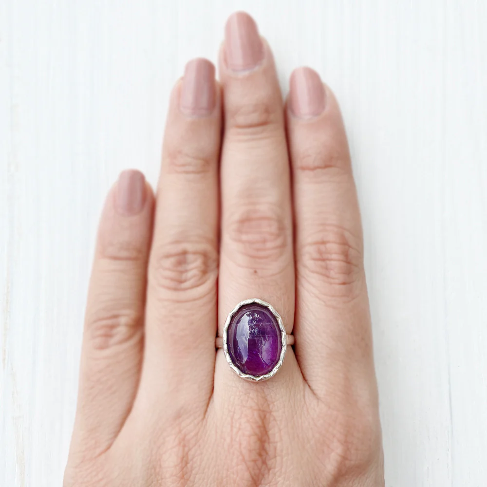 Tulsi Natural Amethyst Silver Ring – Calmness, Intuition & Spiritual Clarity - Image 2